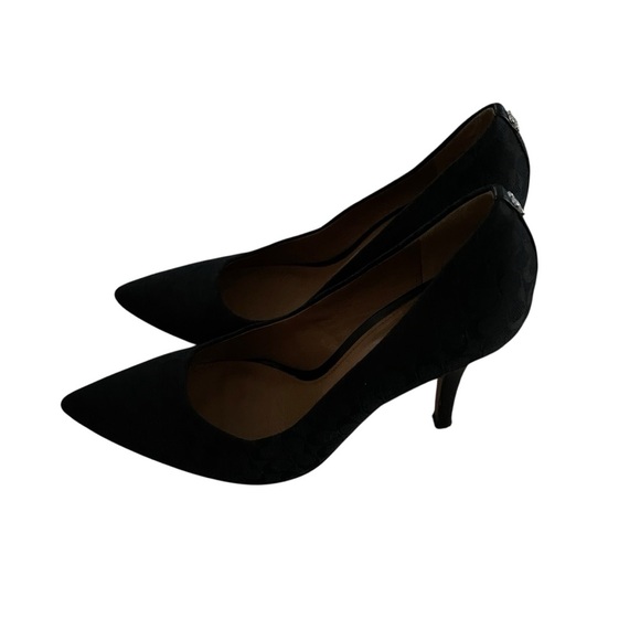 Coach Signature Jacquard Black Classic Pointed Toe Pumps Career Logo Size 8.5 - Picture 3 of 10